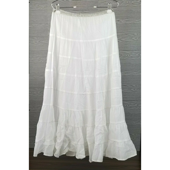 CYNTHIA VINCENT // boho peasant silver beaded tiered maxi skirt - Picture 13 of 16